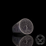 Tree of Life Viking Raven Sterling Silver Ring 02 | Gthic.com