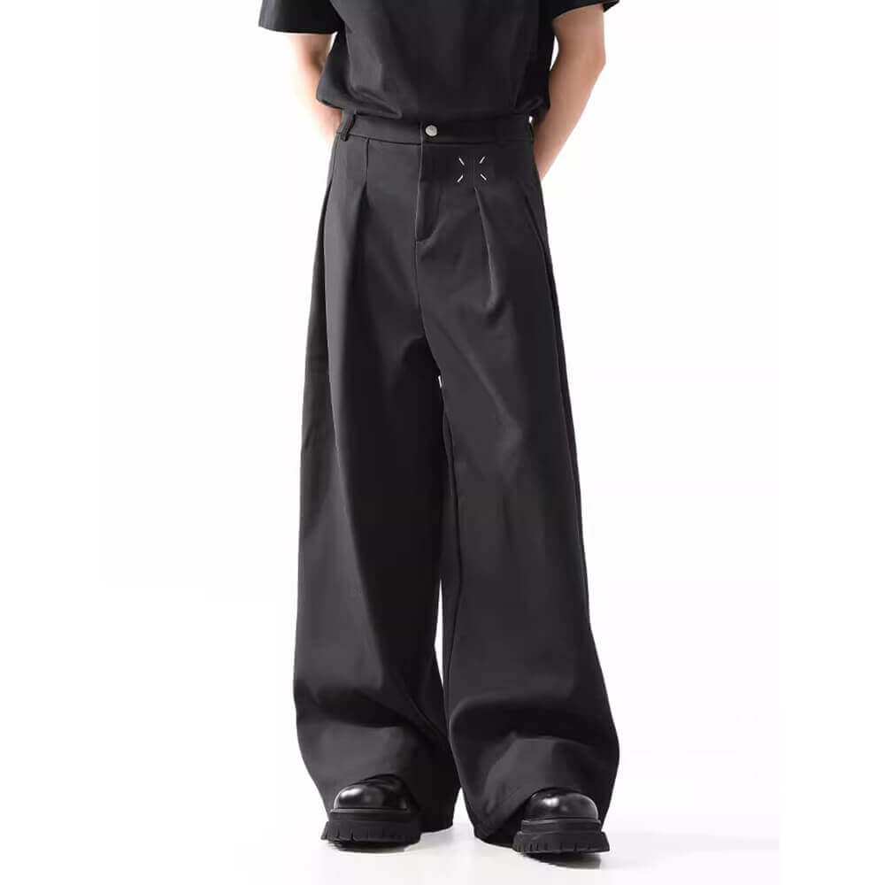 Trendy Wide-Leg Loose Casual Professional Suit Pants, Black / S (Waist 64 cm)
