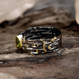 Triangle Topaz Inlaid Brass Cocktail Ring | Gthic.com