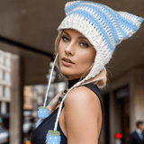 Two-Tone Striped Cat Ear Knitted Beanie Hat | Gthic.com