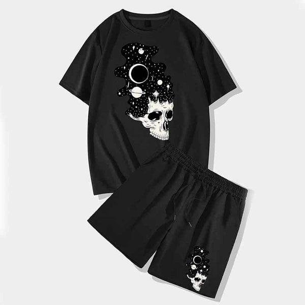 Universe Planet Skull Short Sleeve T-shirt and Shorts Set | Gthic.com