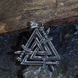 Valknut Cured Sword Stainless Steel Viking Pendant | Gthic.com