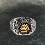 Valknut Runes Sterling Silver Inlaid Brass Viking Ring | Gthic.com