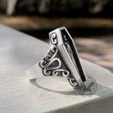 Anello teschio in argento sterling della bara del vampiro