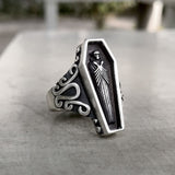 Vampire Coffin Sterling Silver Skull Ring | Gthic.com