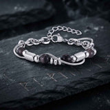 Bracciale con perline da uomo in acciaio inossidabile con teschio incrociato