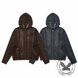 Versatile Openwork Loose Hooded Zip Cardigan Sweater | Gthic.com