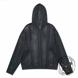 Versatile Openwork Loose Hooded Zip Cardigan Sweater