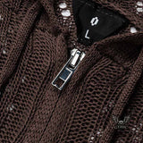 Versatile Openwork Loose Hooded Zip Cardigan Sweater