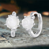 Versatile White Rose Flower Sterling Silver Buckle Earrings | Gthic.com