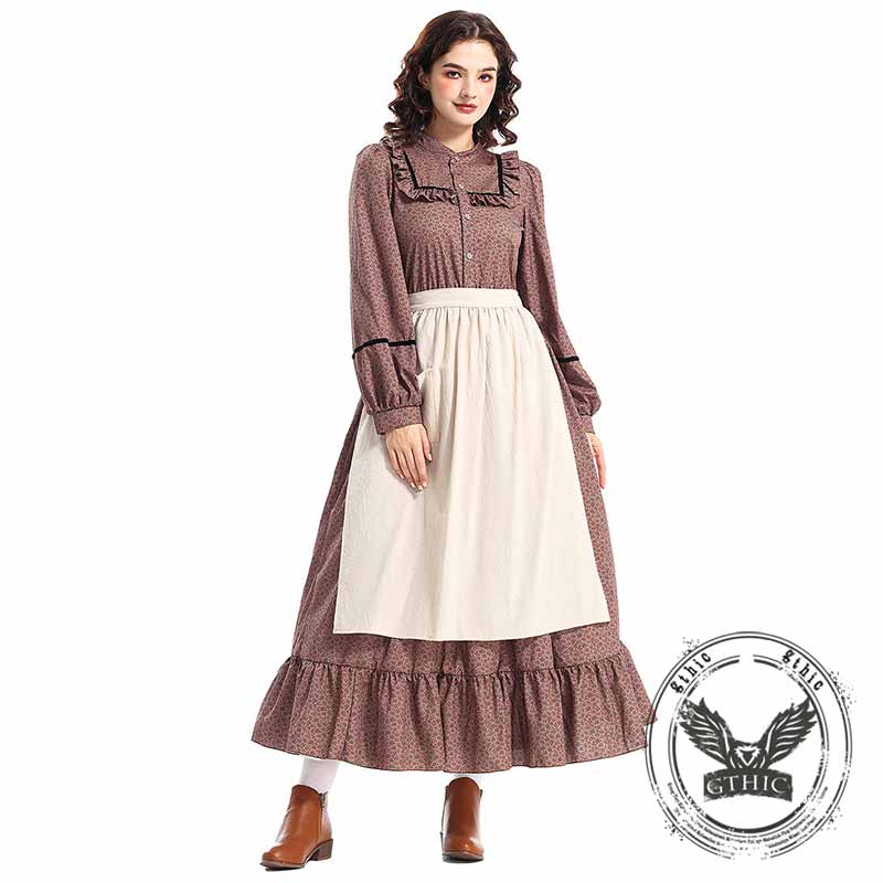 Victorian Medieval Pastoral Floral Brown Dress – GTHIC