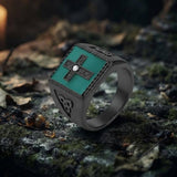 Viking Celtic Knot Gem Cross Stainless Steel Nordic Ring