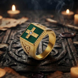 Viking Celtic Knot Gem Cross Stainless Steel Nordic Ring