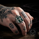 Viking Celtic Knot Gem Cross Stainless Steel Nordic Ring | Gthic.com