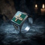 Viking Celtic Knot Gem Cross Stainless Steel Nordic Ring