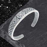 Viking Celtic Knot Wolf Head Stainless Steel Open Bracelet