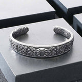 Viking Celtic Knot Wolf Head Stainless Steel Open Bracelet