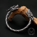 Viking Double Dragon Head Stainless Steel Nordic Open Bracelet | Gthic.com