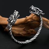 Viking Double Dragon Head Stainless Steel Nordic Open Bracelet