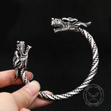 Viking Double Dragon Head Stainless Steel Nordic Open Bracelet | Gthic.com