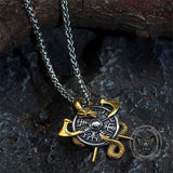 Viking Dragon Double Axe Vegvisir Stainless Steel Pendant