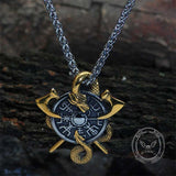 Viking Dragon Double Axe Vegvisir Stainless Steel Pendant