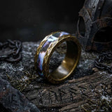 Viking Rune Abalone Shell Inlay Stainless Steel Ring