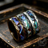Viking Rune Abalone Shell Inlay Stainless Steel Ring