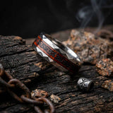 Viking Rune Celtic Knot Wood Inlay Stainless Steel Ring | Gthic.com