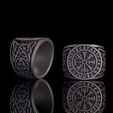 Viking Runes Compass Celtic Knot Sterling Silver Ring | Gthic.com