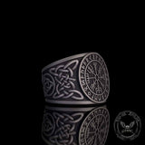 Viking Runes Compass Celtic Knot Sterling Silver Ring