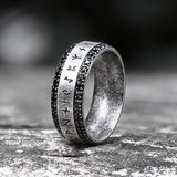 Viking Runes Gem-set Stainless Steel Band Ring | Gthic.com