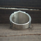 Viking Thor's Hammer Double Wolves Sterling Silver Ring