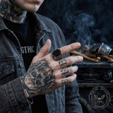Viking Wolf Tree of Life Stainless Steel Gem Ring | Gthic.com