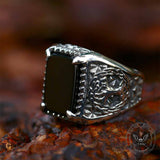 Viking Wolf Tree of Life Stainless Steel Gem Ring