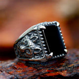 Viking Wolf Tree of Life Stainless Steel Gem Ring