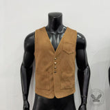 Vintage-Style Slim-Fit Faux Suede V-Neck Vest