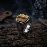 Vintage-Style Turquoise Stainless Steel Striped Ring | Gthic.com