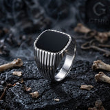 Vintage-Style Turquoise Stainless Steel Striped Ring