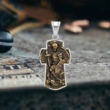 Vintage Archangel Saint Michael Cross Stainless Steel Pendant | Gthic.com