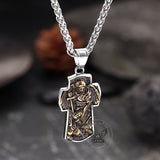 Vintage Archangel Saint Michael Cross Stainless Steel Pendant