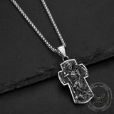 Vintage Archangel Saint Michael Cross Stainless Steel Pendant | Gthic.com