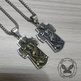 Vintage Archangel Saint Michael Cross Stainless Steel Pendant