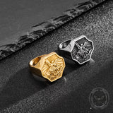 Vintage Archangel Saint Michael Stainless Steel Ring 01 | Gthic.com