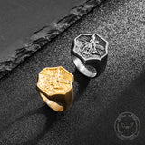 Vintage Archangel Saint Michael Stainless Steel Ring 03 | Gthic.com