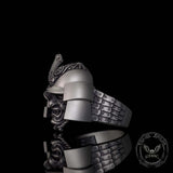 Vintage Asymmetric Samurai Oni Mask Sterling Silver Ring | Gthic.com