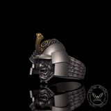 Vintage Asymmetric Samurai Oni Mask Sterling Silver Ring
