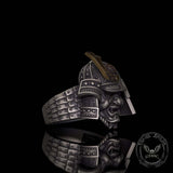 Vintage Asymmetric Samurai Oni Mask Sterling Silver Ring