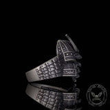 Vintage Asymmetric Samurai Oni Mask Sterling Silver Ring