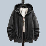 Vintage Black Polyester Washed Zip-Up Jacket